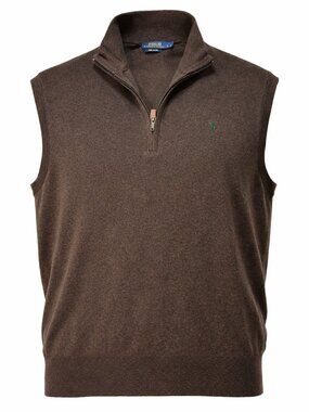 Polo Ralph Lauren Chocolate Brown Pima Cotton 1/4 Zip Sweater Vest Large